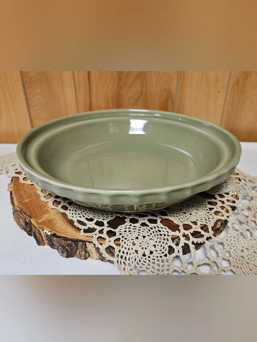 Longaberger Woven Traditions Sage Green Pie Dish/Plate 10 1/4